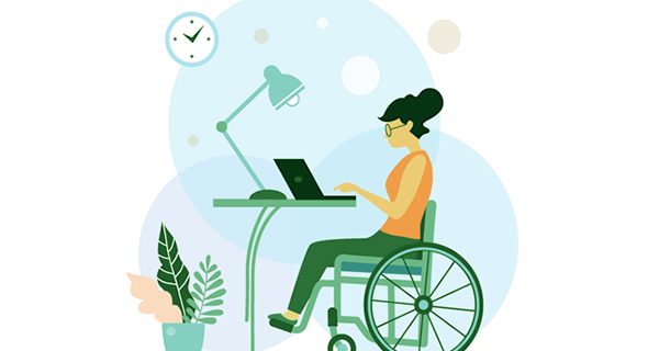 장애인이 집에서 컴퓨터로 교육을 듣는 이미지